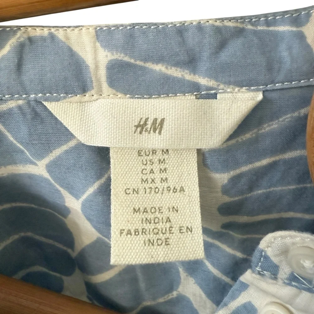 H&M | Tie Waist Balloon Sleeve Midi Dress Button Front Size M - Picture 9 of 10